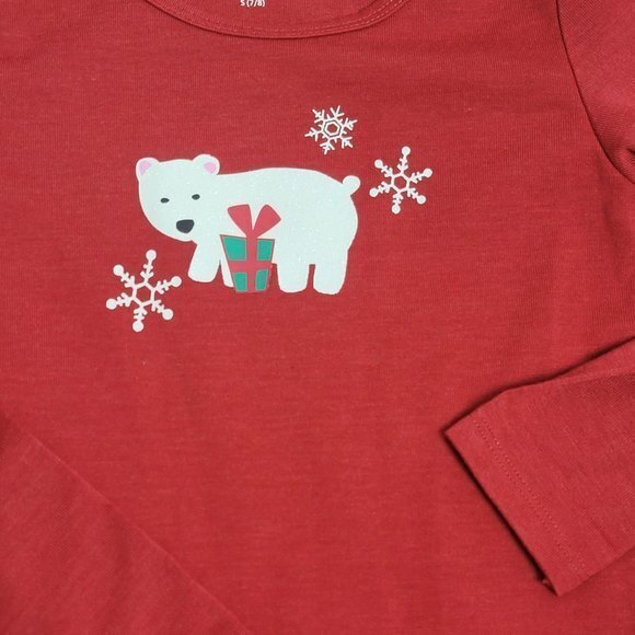 American Girl Size Small 7/8 Playful Polar Bear‎ Red PJ Top - Picture 2 of 5